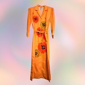 Vintage 60’s Alfred Shaheen orange floral silk screen print dress with tie belt